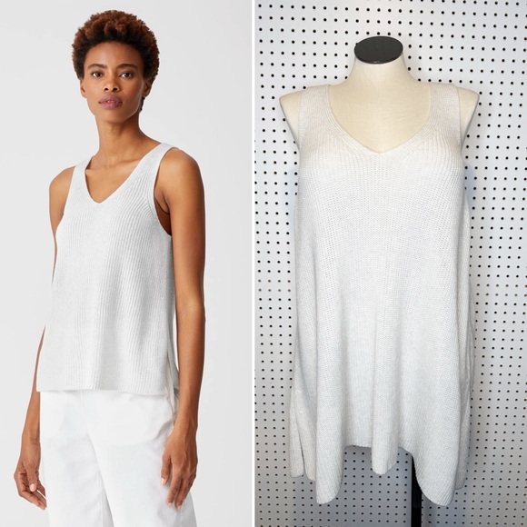 Eileen Fisher Tops - Eileen Fisher | NWT Peruvian Organic Cotton Blend V-Neck Shell in Chalk White 3X
